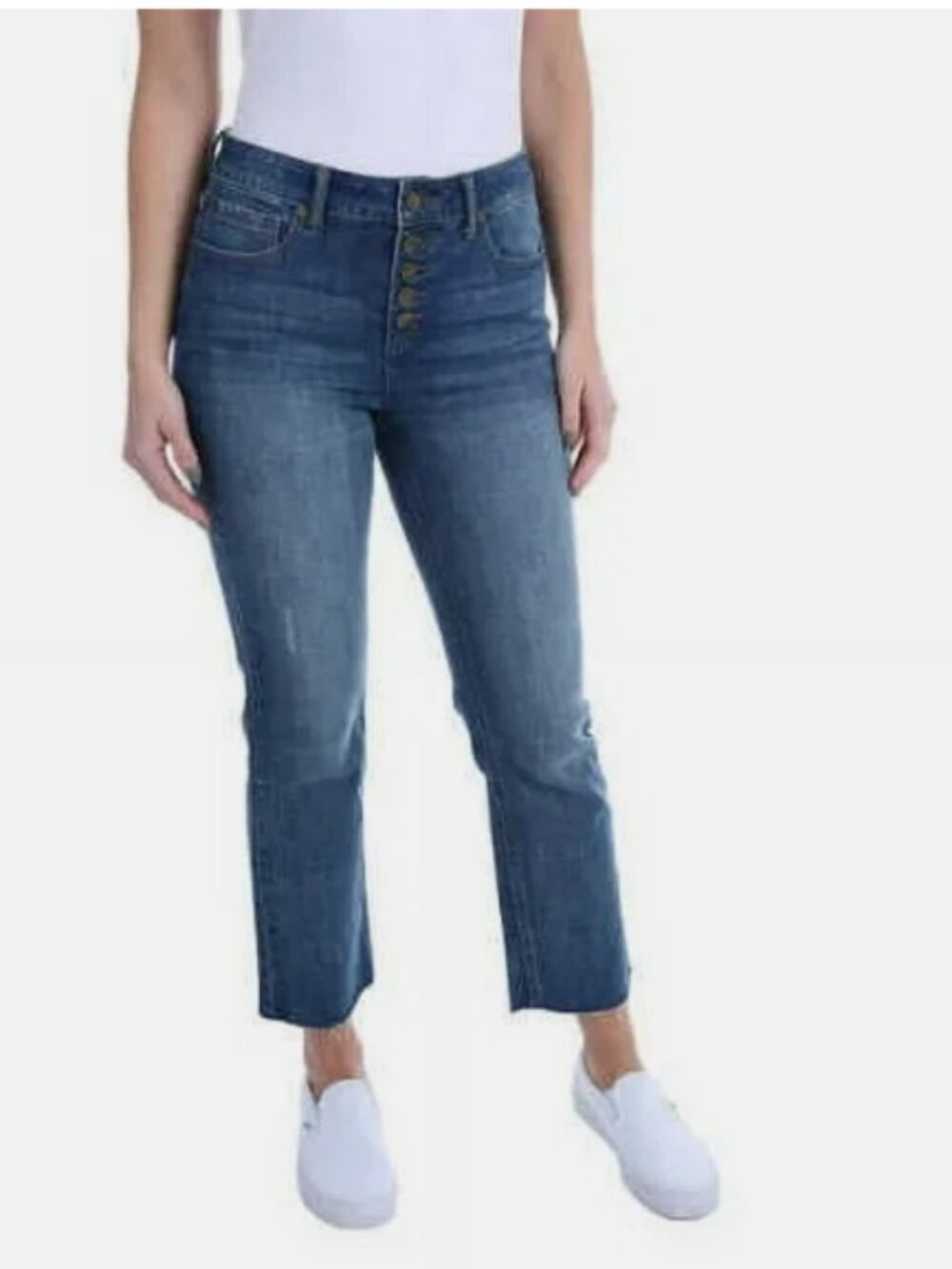 Kenneth Cole Women's Button Fly High Rise Straight Leg Stretch Jean, BLUE, 4